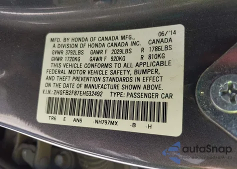 2014 Honda Civic Ex from USA, damaged, VIN 2HGFB2F87EH532492
